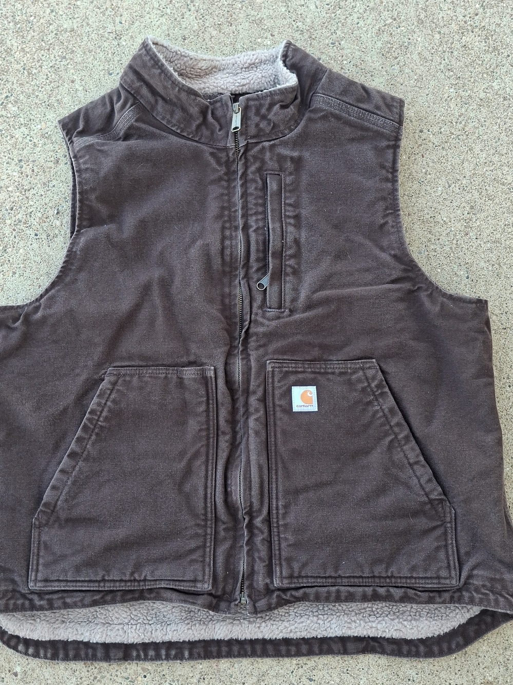 Carhartt Mens Brown Sherpa-Lined Work Vest Size XL